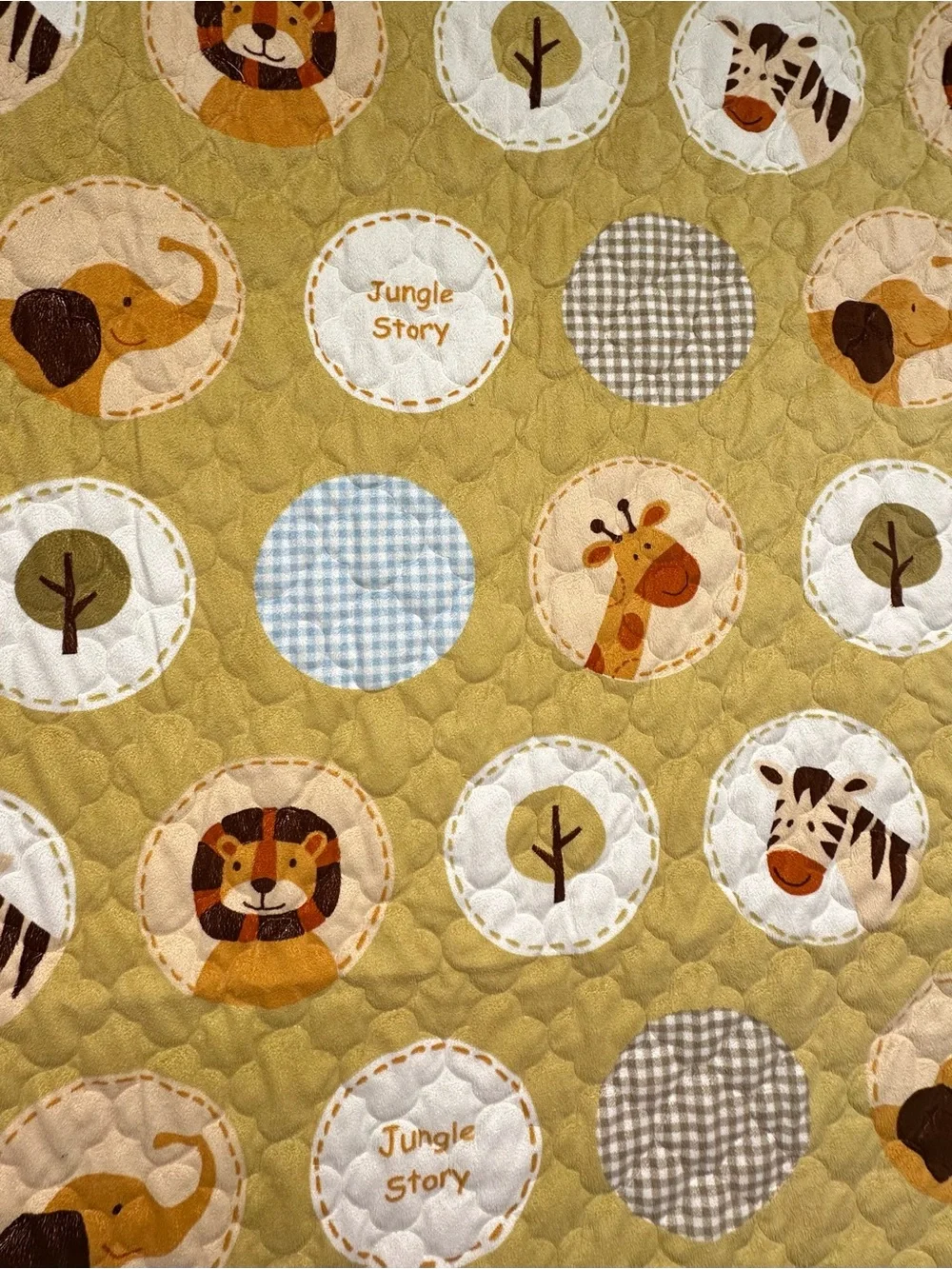 MARIE FRANCE PARIS KIDS QUILT BLANKET”JUNGLE STORY” PATCHWORK OF SAFARI ANIMALS